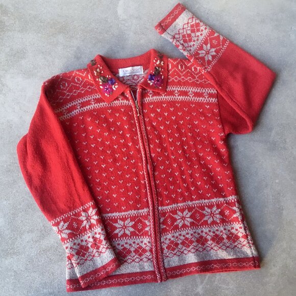 90s Vintage Holiday Fair Isle Cardigan - Picture 1 of 6